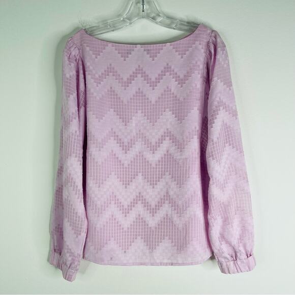 Banana Republic pink purple lavender check puff shoulder blouse top medium - Picture 5 of 7